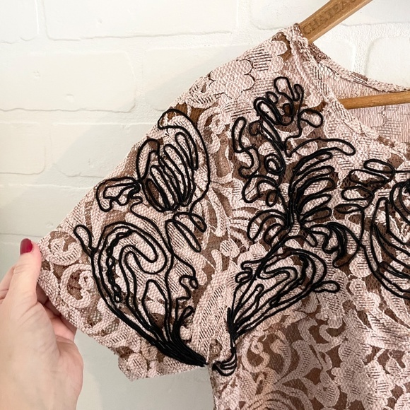 Free People Mini Dress Beautiful Dreamer Cotton Blend Lace Mauve pink Black M - Picture 6 of 13